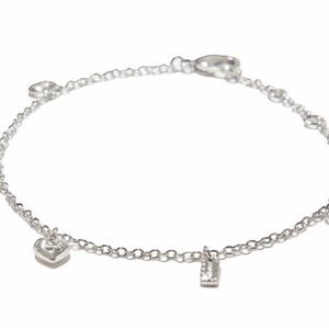 Coach Silver Tone Heart Charm Chain Bracelet